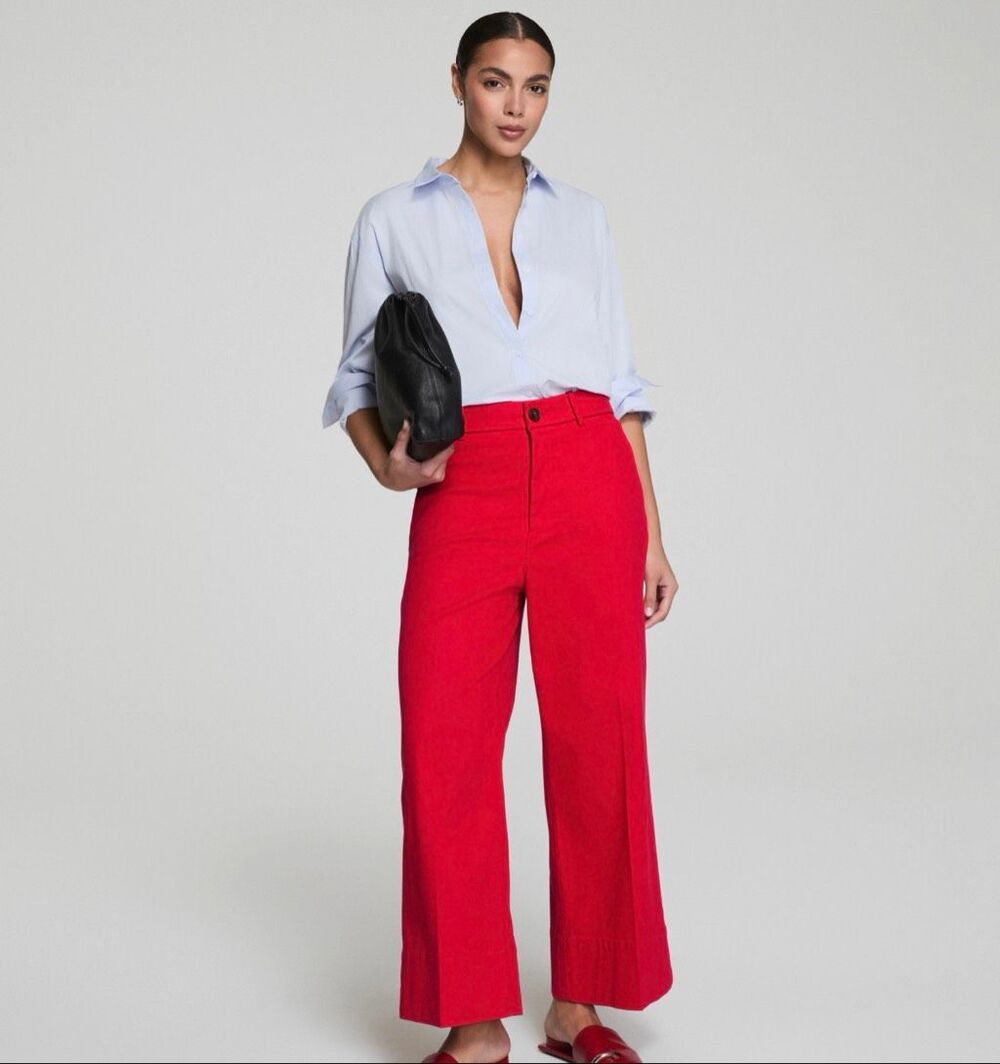 Spanx Stretched Twill Crop Wide Leg 2.0 Trouser Pants in Red Size - Picture 2 of 10